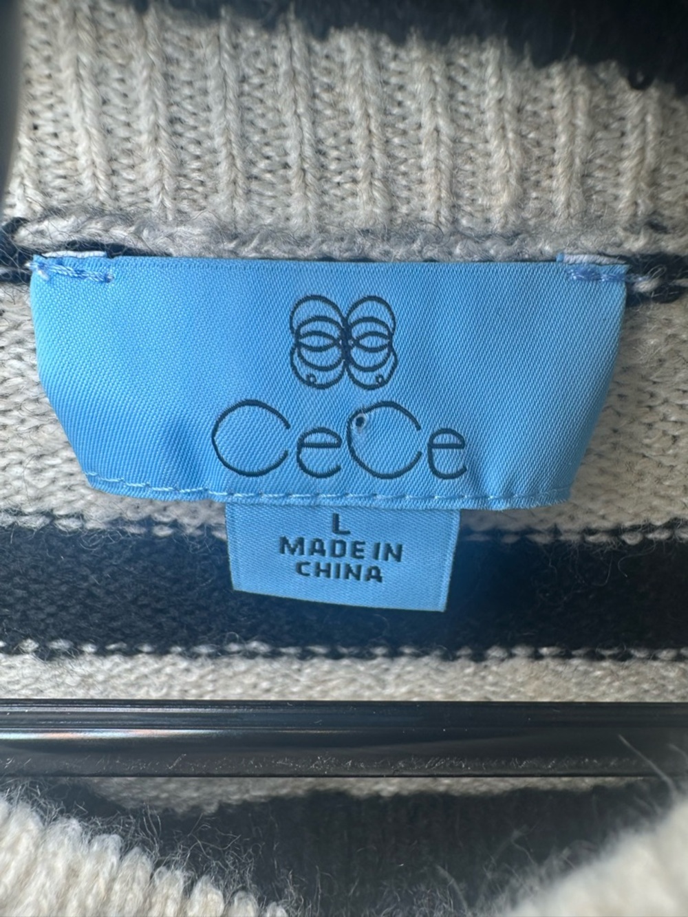 CeCe Black & Cream Striped Turtleneck Sweater - Picture 3 of 11
